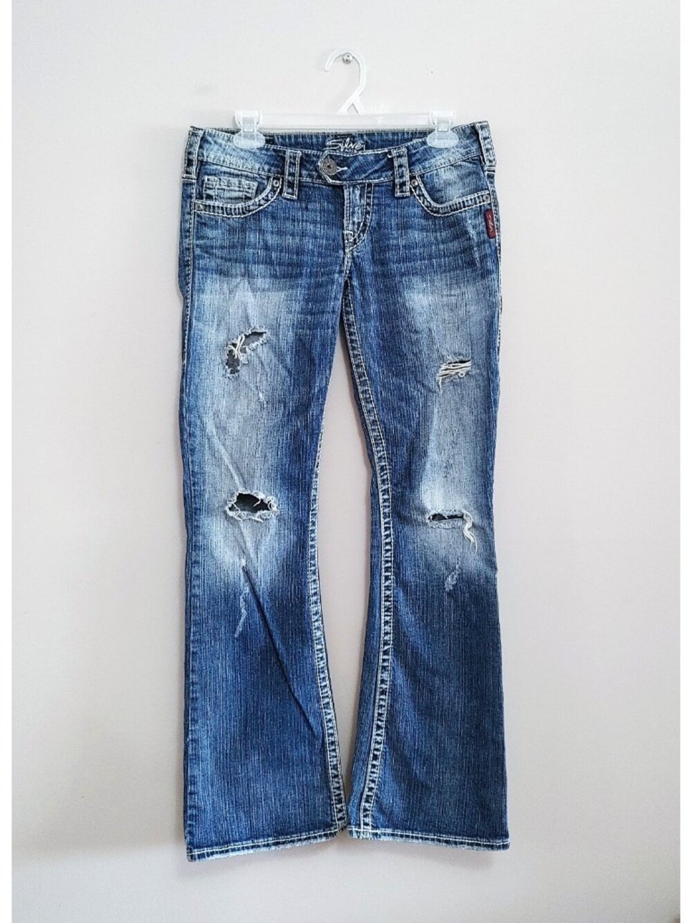 Silver Jeans Women's Boot Cut Distressed Blue Denim